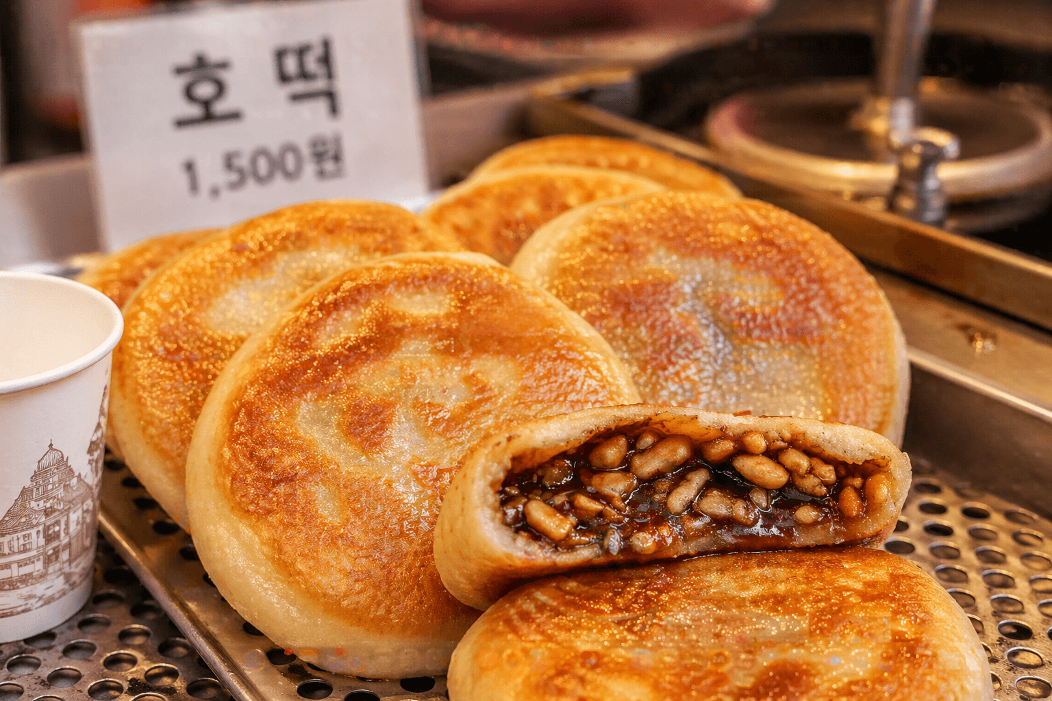 Hotteok Korean sweet pancake filled with brown sugar